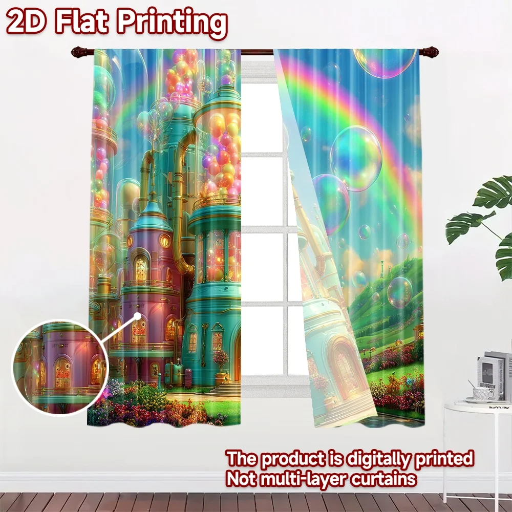 2D flat printing 2pcs Curtains Dreamy Bubbles Factory Sky Digital Printed Polyester Drapes Family Party Decoration Use for