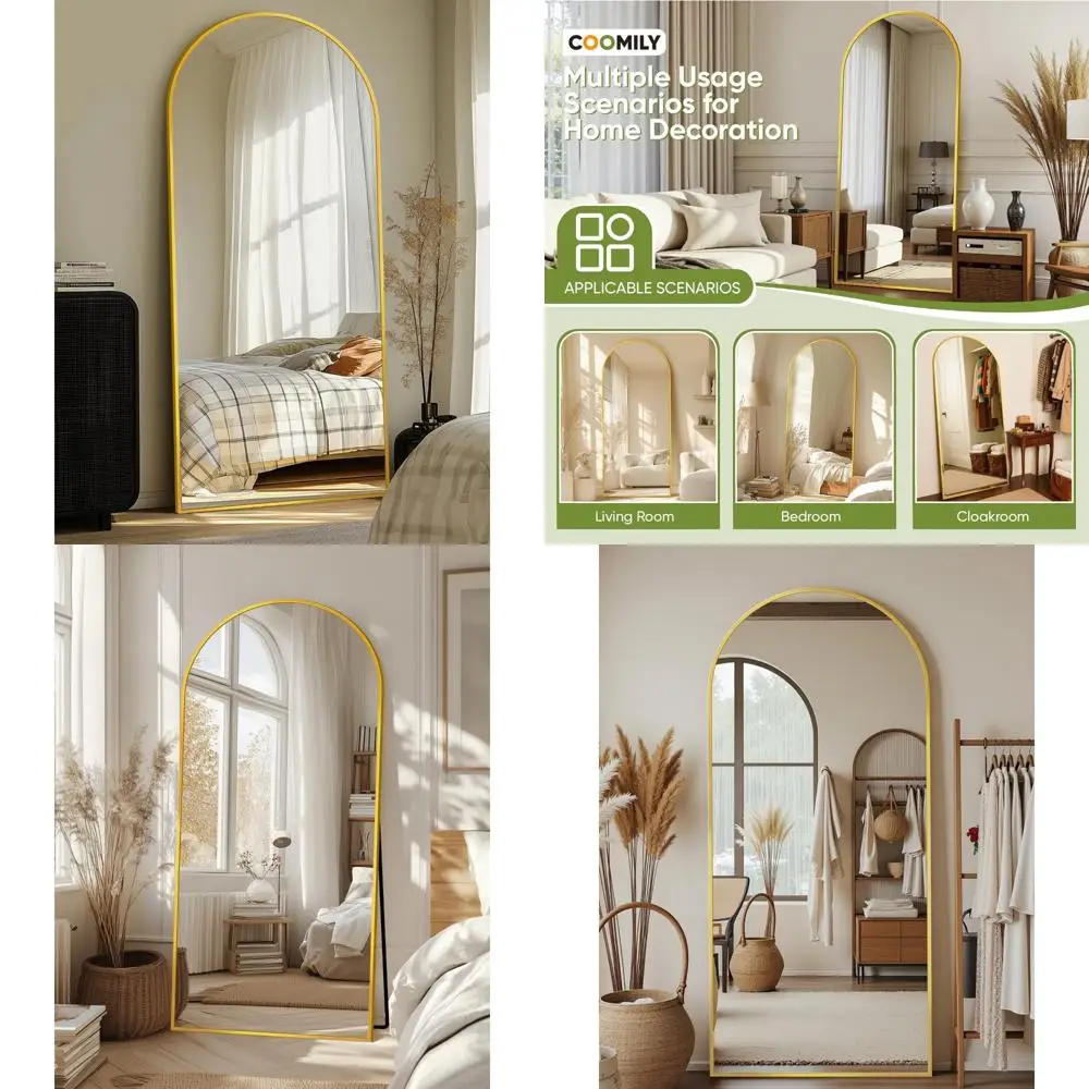مرآة قائمة مقوسة كاملة الطول، مرآة أرضية مقاس 68 × 26 مع حامل لغرفة النوم وغرفة المعيشة وصالة الألعاب الرياضية والنوم - مقاومة للكسر، مثالية لـ
