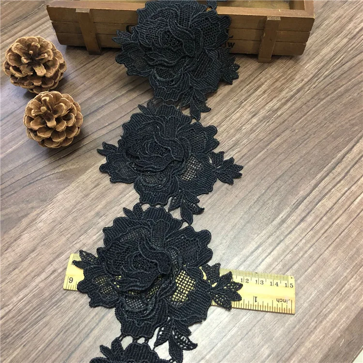 3Yards/lot White Beautiful Double Layer Stereo Black Lace Flower Patch Water Soluble Lace Skirts DIY Accessories Skirts RS750