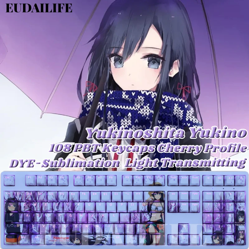 

kowej Yukinoshita Yukino 108, PBT, аниме Oregairu DYE Sub Light Transmitting Cherry Key Cover, перекрестный переключатель, механическая клавиатура