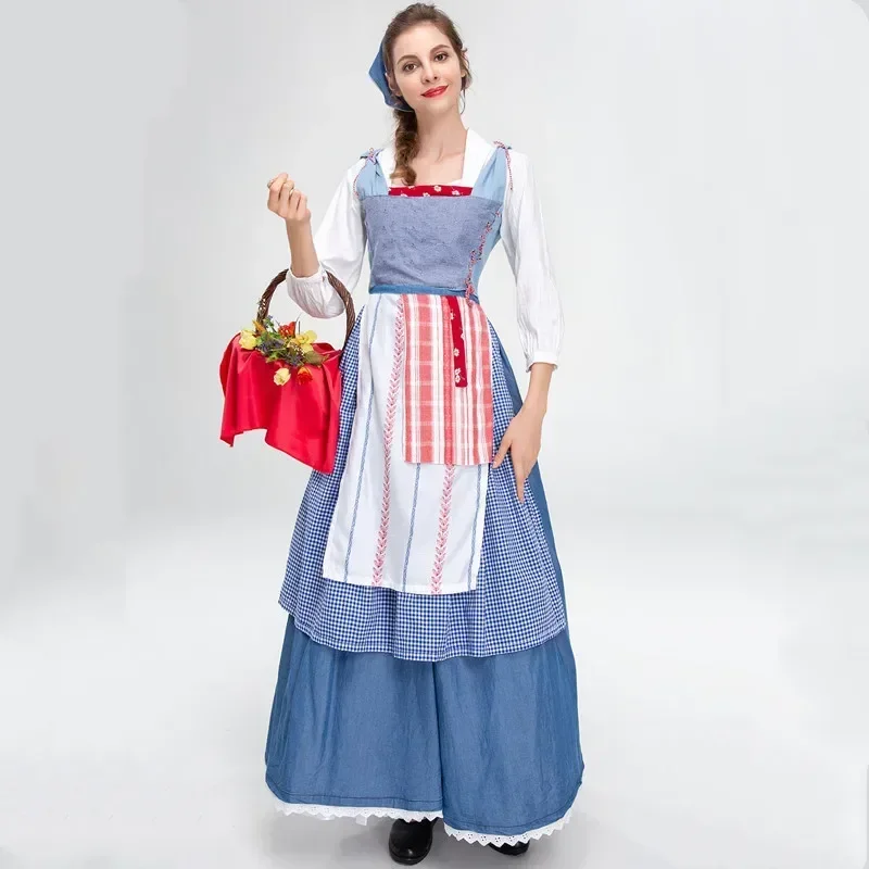 

Role-playingBlue Plaid French Manor Maid Costume Retro Farm Girl Maid Long Dress Adult Cosplay Bavarian Oktoberfest Dirndl Costu