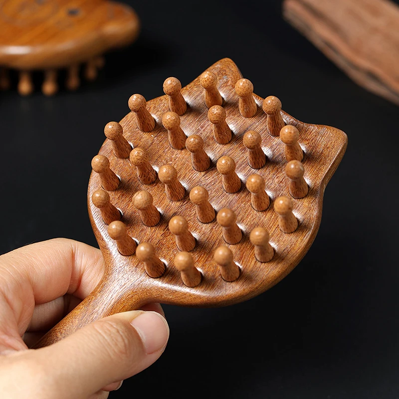 Sandalwood Cartoon Scalp Massage Comb Meridian Comb 28 Coarse Toothed Head Hair Comb Body Beautify Massage Guasha Scraping Care