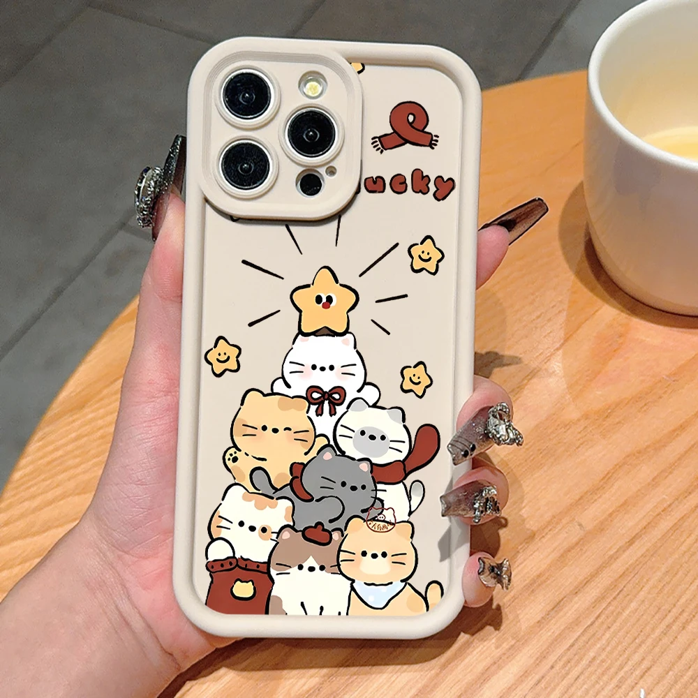 Cartoon Stacked Cat Phone Case For Samsung Galaxy Note 20 S24 S25 S23 S26 Plus S24 S23 FE S26 S24 S25 S23 Ultra Soft Cover