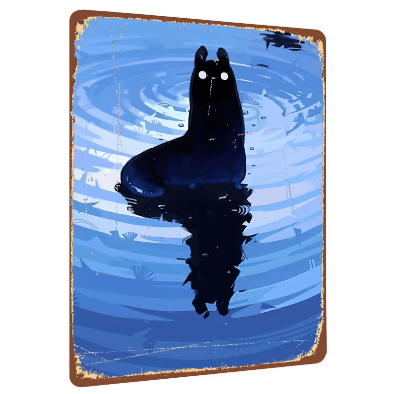 Mystery Black Cat Reflection Metal Wall Art Creative Home Decor Living Room Art Hanging