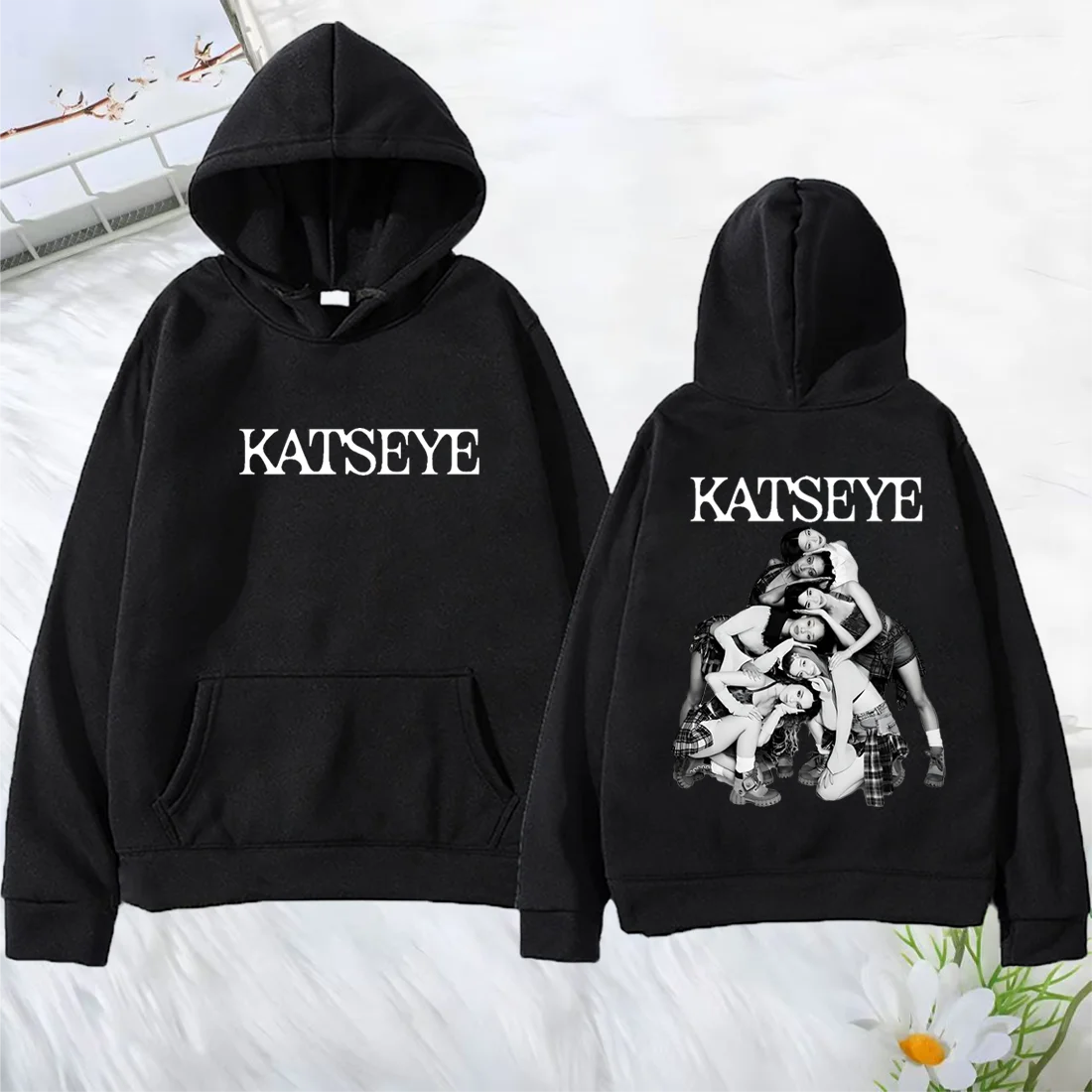 

Katseye Double Sided Printed Hoodies Men Women's Vintage clothing fashion Fleece Long sleeve Hip Hop streetwear Loose pullovers