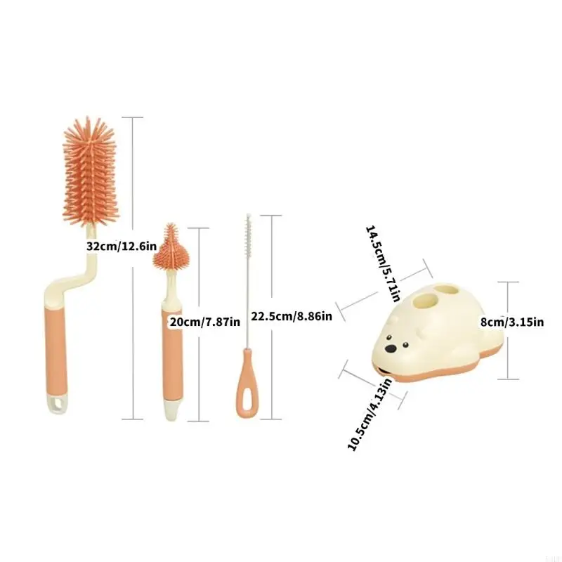 54DF 4 قطعة سيليكون مجموعة تنظيف زجاجات الأطفال طقم فرش الحلمة مع قاعدة تخزين شعيرات عملية للآباء الجدد #6