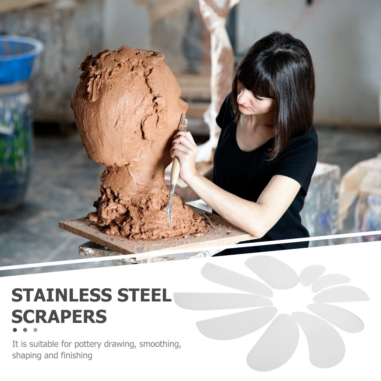 

10Pcs Clay Craft Tool Set Stainless Steel Carving Tools for Sculpting Ceramics Clay Modeling Smoothing Finishing Professional