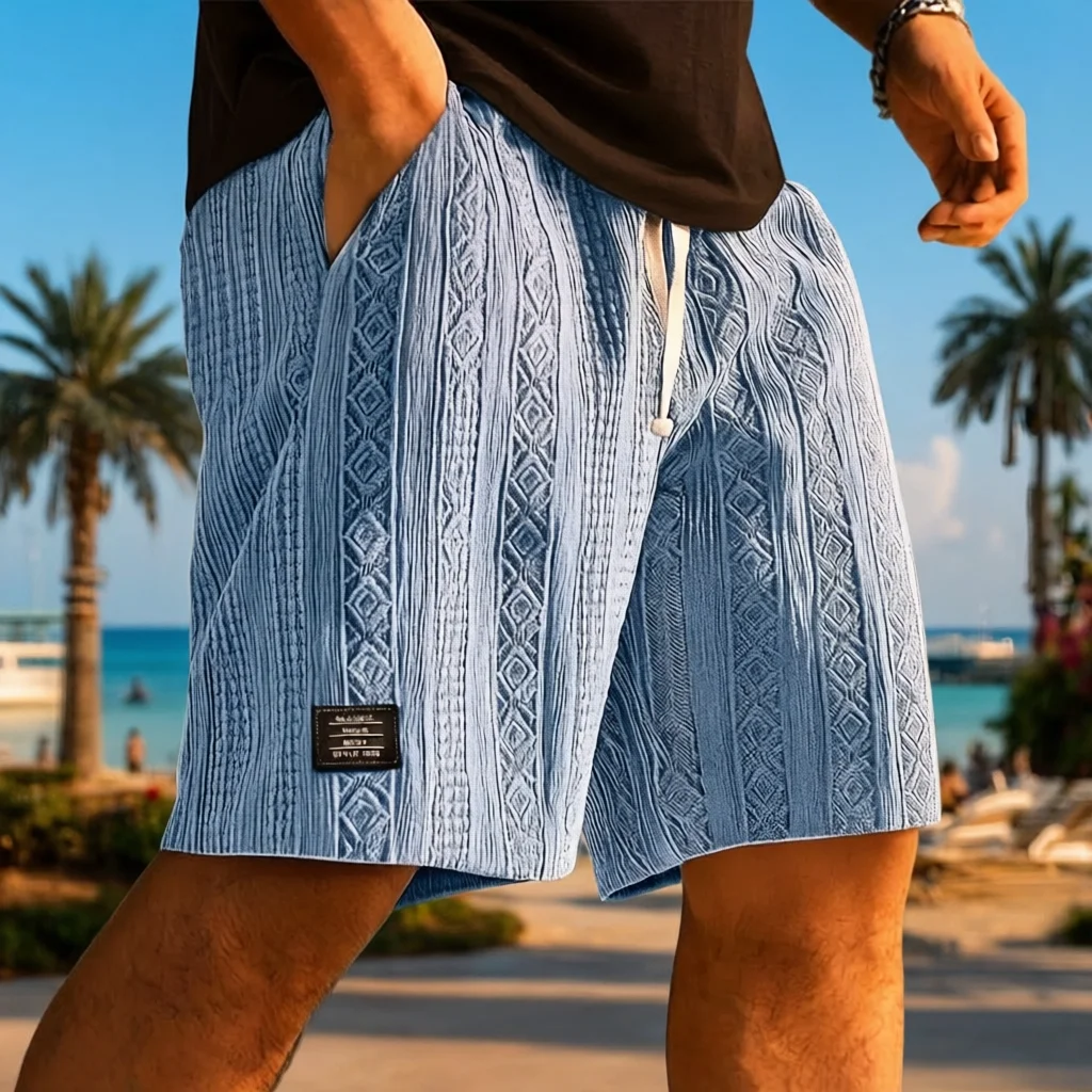 Men's Jacquard Casual Shorts Summer Harajuku Solid Sweatpants Fashion Men Short Pants Retro Men Clothes Roupas Streetwear New
