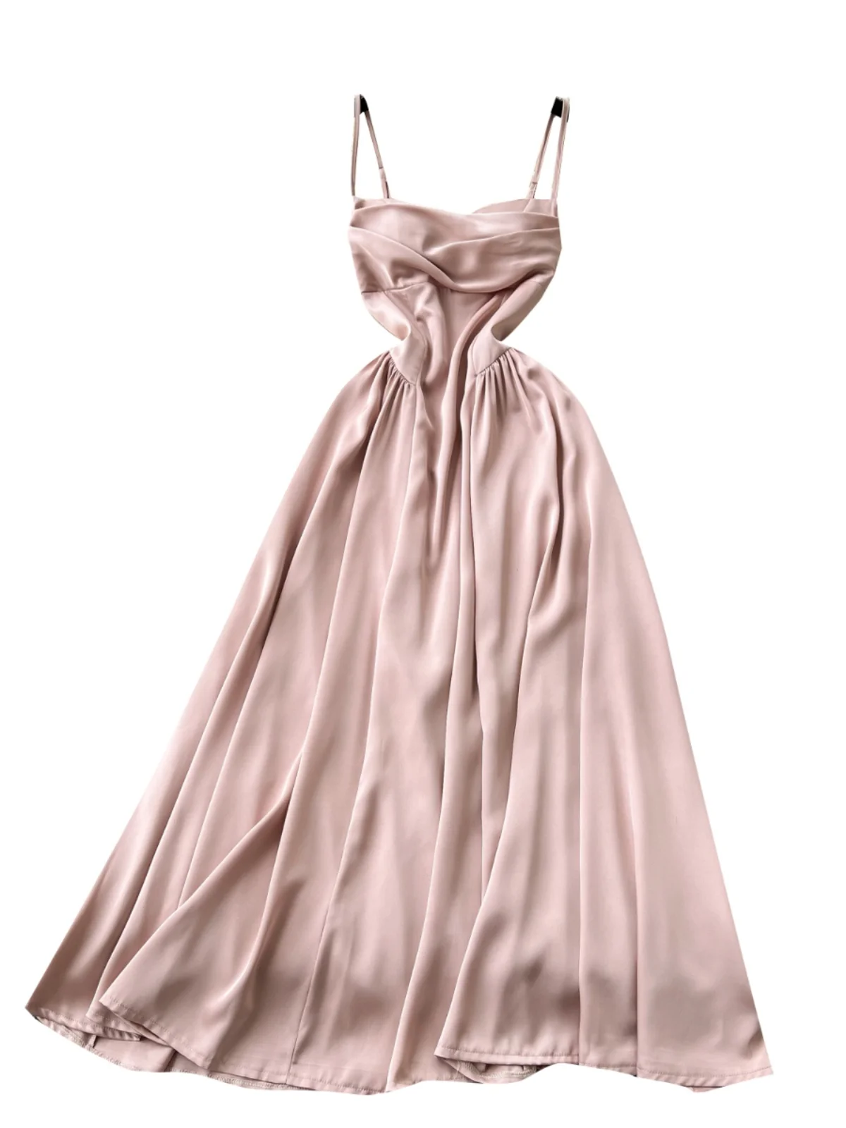 Ele Abito con cinturino a pieghe Abito estivo da donna dimagrante in raso Dr Vita alta A-Line ort Sve Midi Dr