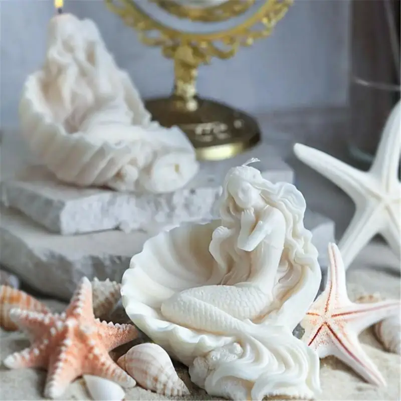 

Легко чистящаяся силиконовая форма для свечей для изготовления нежных свечей-русалок в виде ракушек для свадеб и торжеств