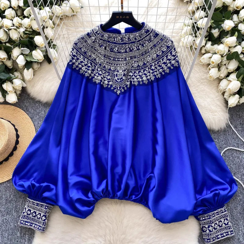 

Элегантная элитная рубашка с бисером во французском стиле, модная свободная блузка для женщин