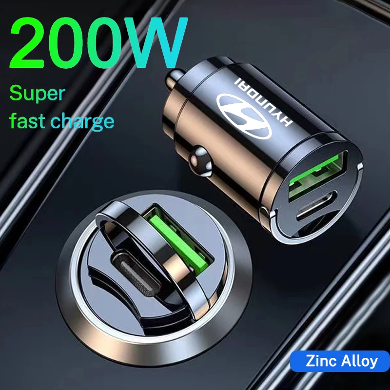 200W Auto Ladegerät USB Typ-C Schnelle Lade Zigarette Leichter Für Hyundai i30 ix35 ix25 i20 solaris Akzent tucson Auto Zubehör