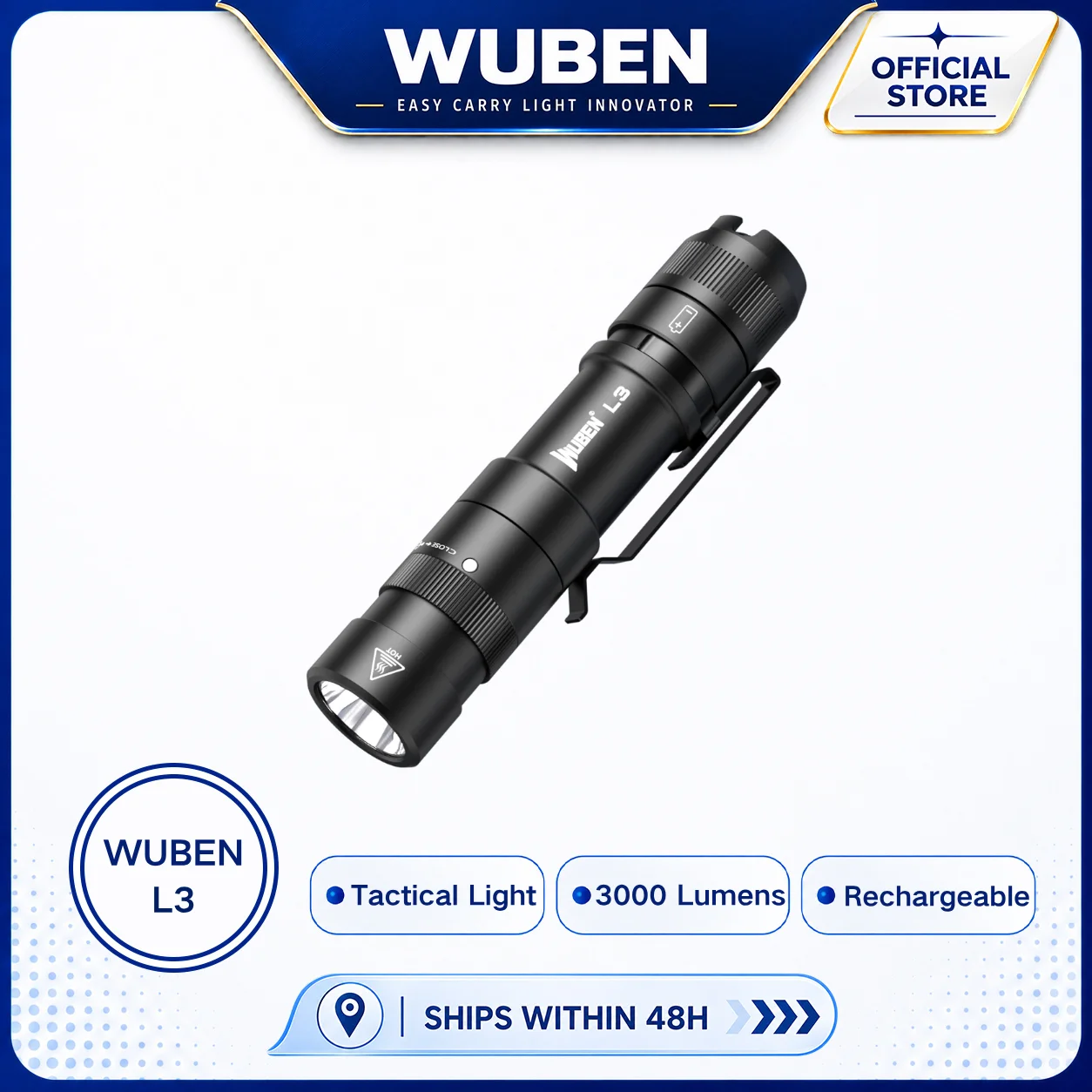 WUBEN L3 Flashlights High Lumens, 3000 Lumen Tactical Flashlight Rechargeable, Dual-Way Charging 7 Light Mode, IP68 Waterproof