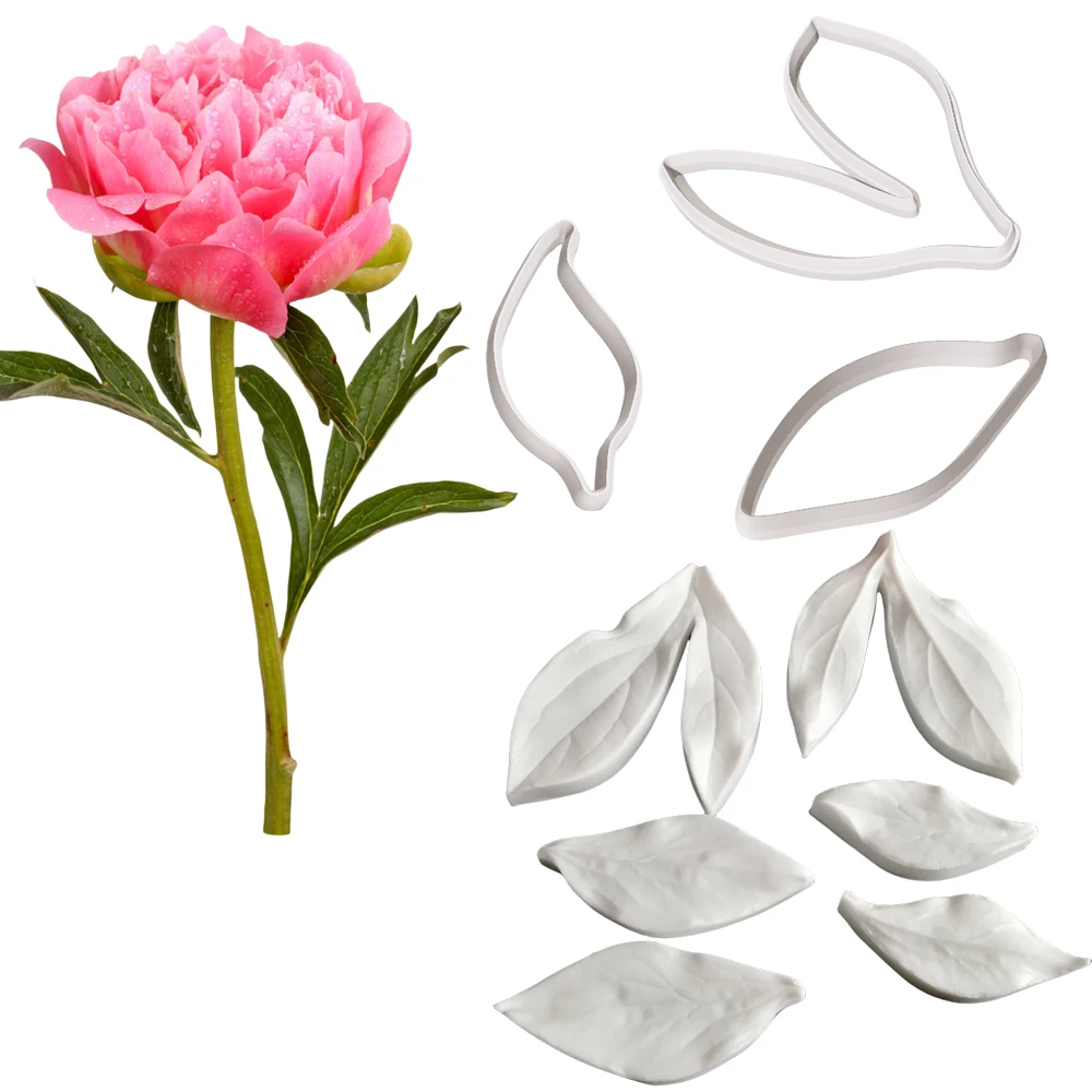 Peony Leaf Silicone Mold&Cutters Art Craft Claypolymer Wax Candle Flower Cold Porcelain Coldceramic Handmade Earring Decor Tools