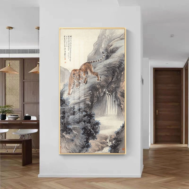 Funny art Home Chinese Tiger Bedroom Poster Picture Painting Wall Art Canvas Print for Living Room Home Office Décor