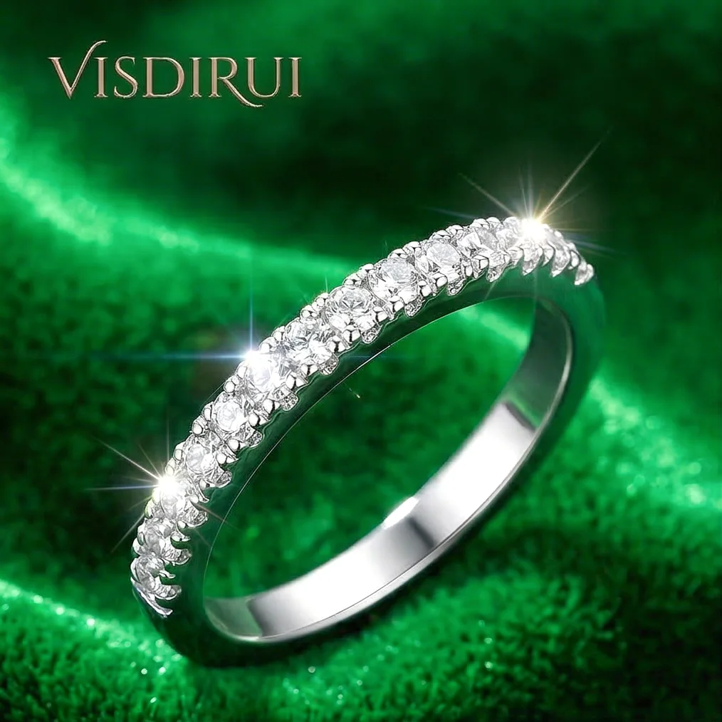 

VISDIRUI 0.3ct Moissanite Stacking Ring for Women Eternity Band 1.5mm D Color VVS1 S925 Silver Pave Set Anniversary Jewelry