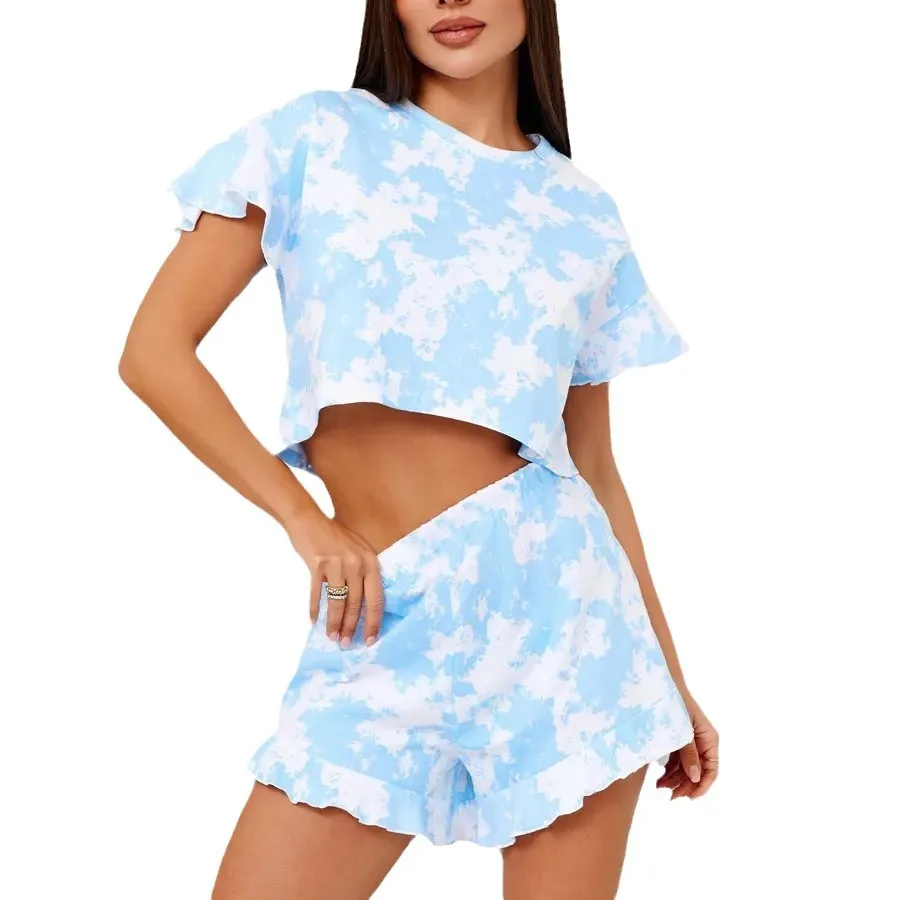 

Summer Printing Women's Shorts Pijamas Short Sleeve Sleepwear Casual Pyjamas Femme Loose Sexy Lingerie Home Wear Set of Clothes