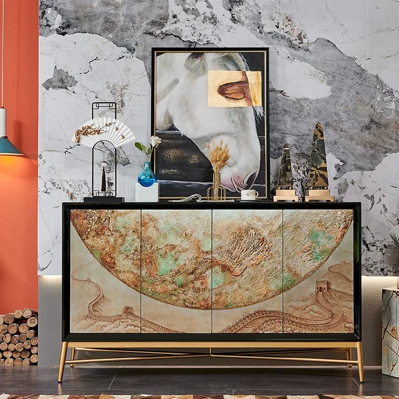 Retro Chinese style dining side cabinet against the wall to enter the house, fully installed entrance cabinet, living room