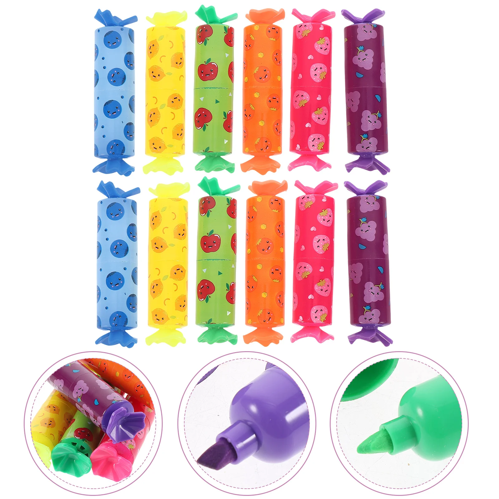 24pcs Mini Highlighters 6 Colors Set Bookmark Markers Cartoon Pens for School Office Journal Drawing Note