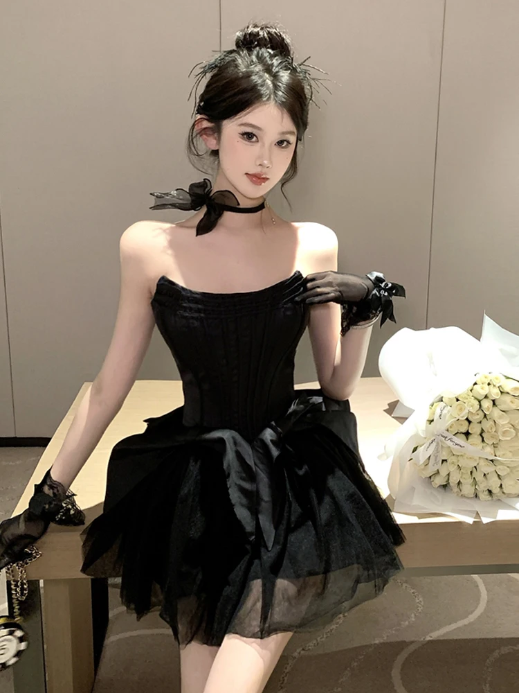 

Hebe Sle Sweet Spicy Fibone Waist Cinching Strapl Dr Sexy Me Splice Knot Puffy Skirt A-Line Gown