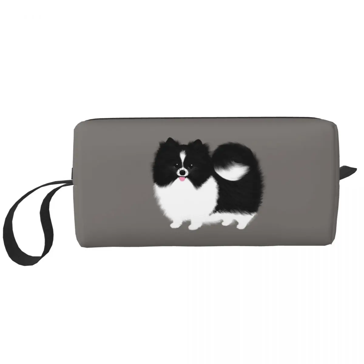 Black And White Parti Pomeranian Fluffy Dog Makeup BagToiletry Cosmetic Bag for Women Beauty Travel Pencil Case
