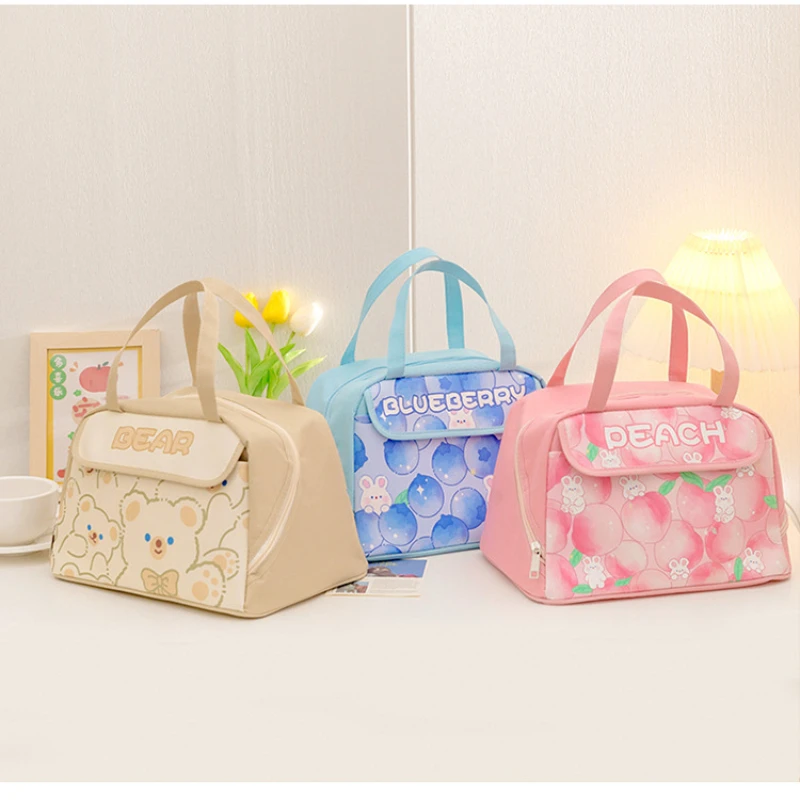 ins Aluminum Foil Insulated Lunch Bag Waterproof Cartoon Lunch Handbag Student Cute Portable Picnic Bag Spring Outing Camping