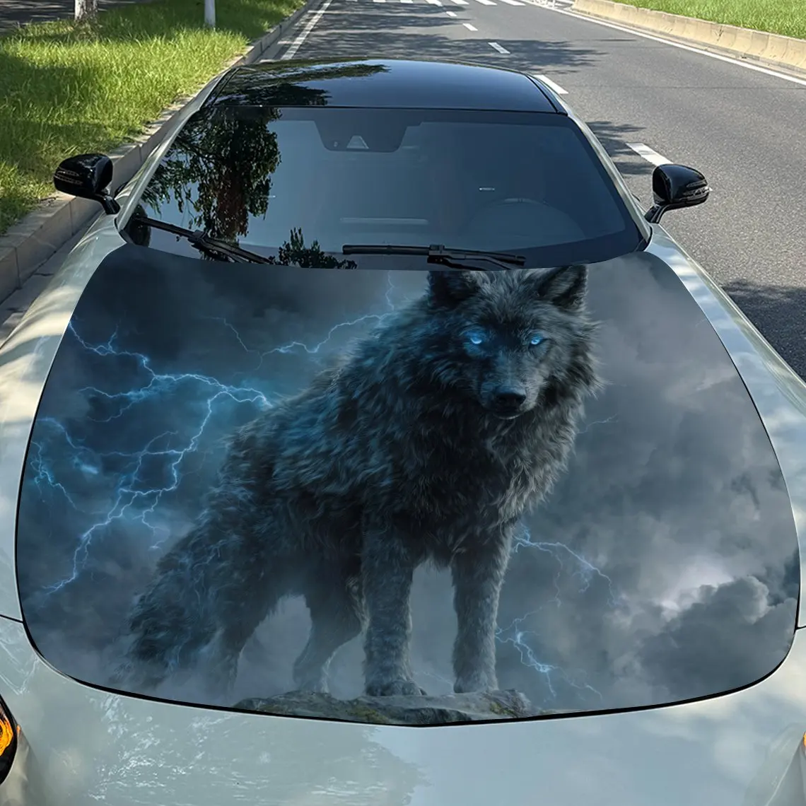 

Blue Lightning Fierce Wolf Car Hood Stickers, Truck Stickers, Self-adhesive Long-lasting Car Parts, Suitable For Cars, Truck Hoo