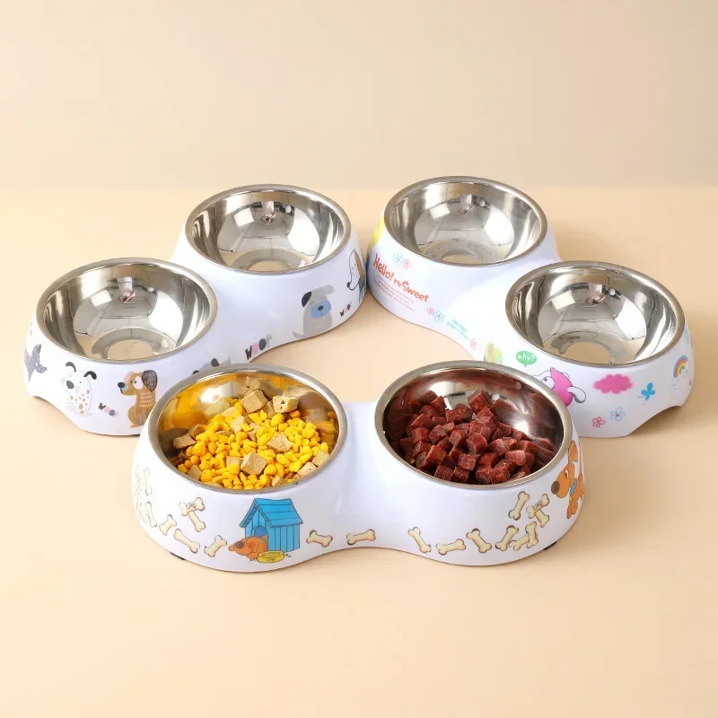 

2024 New Sturdy and Durable Porcelain Imitation Printing 2-in-1 Pet Double Bowl Anti slip Bottom with Stainless Steel Inner Bowl