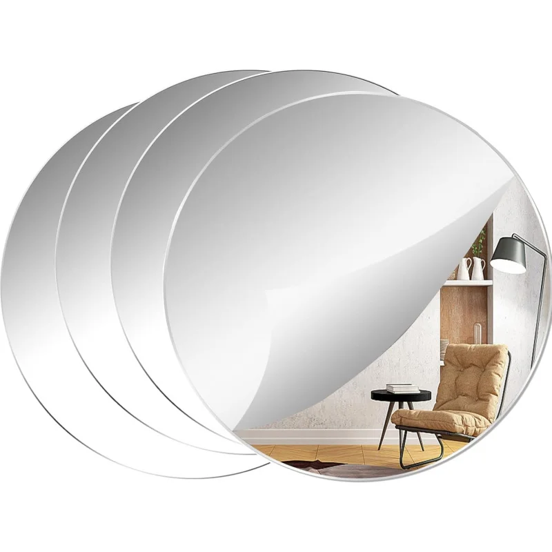 

4 Pack 12 Inch Self Adhesive Round Acrylic Mirror, Acrylic Circle Wall Mirror Tiles Non Glass Mirror, Sticker Decorative Mirror
