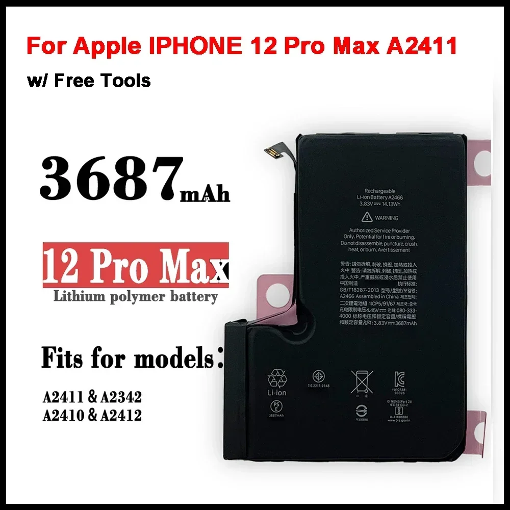 

Новый сменный аккумулятор для Apple IPHONE 12 Pro Max A2411 A2342 A2410 A2412, аккумуляторы для мобильных телефонов