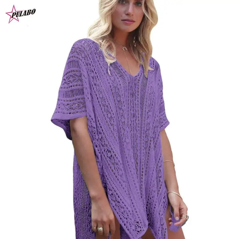 Vrouwen gebreide zonnebrandcrème blouse causale zomerjurk bikini badpak badmode v-hals kant losse trui blouse strand cover-up