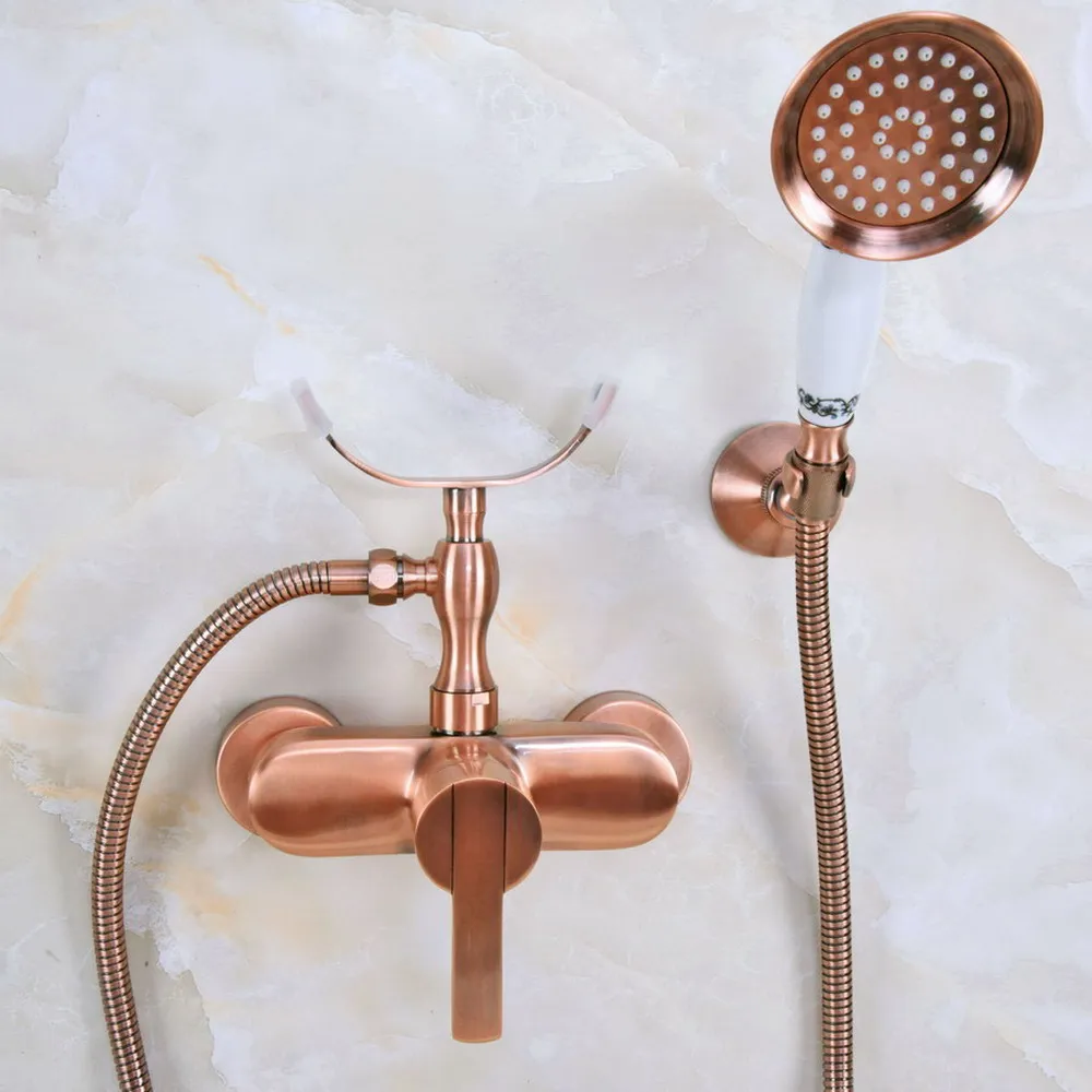 

Antique Red Copper Wall Mount Bathtub Faucet with Handheld Shower Set +1500MM Hose Mixer Tap 2na347