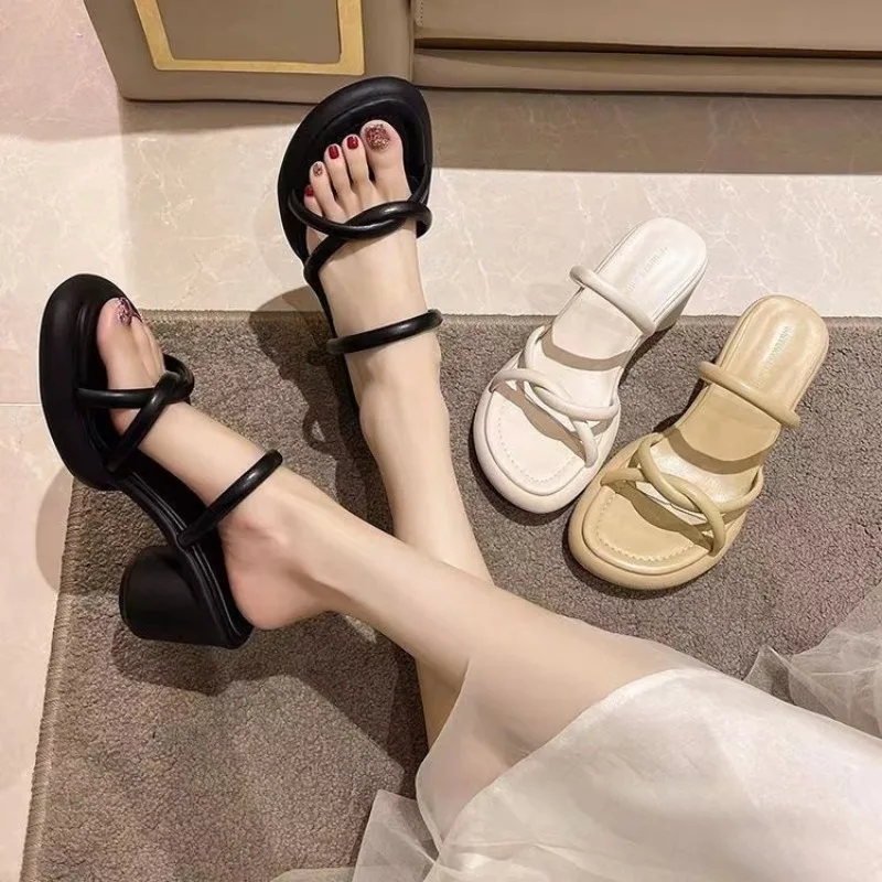 Summer Women's Slippers Open Toe Sandal Dress Shoes Women High Heels Flip flop Heeled Pumps Ladies terlik pantuflas tongs femme