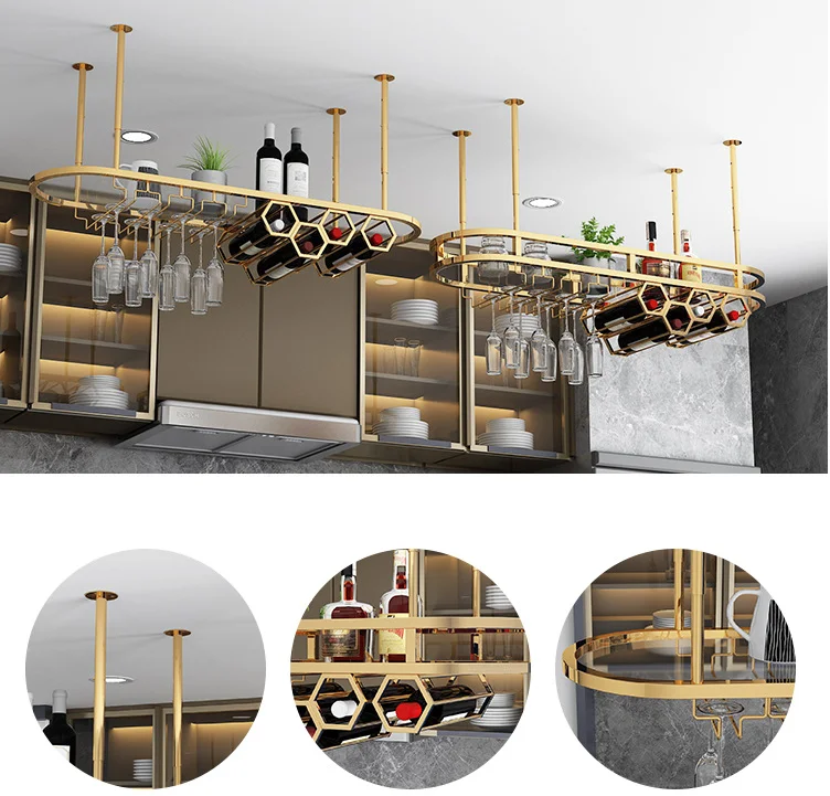 Light Luxury Stainless Steel Wine Glass Rack Party Hotel Bar Beer Drinkings Hanger hanging Stand Kitchen Ceiling Decor Shelf