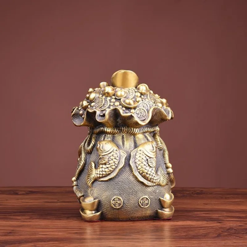 Fortune Bag Ornament For Attracting Wealth, Ingot Double Fish Money Box, Living Room Feng Shui Copper Savings Jar, Large