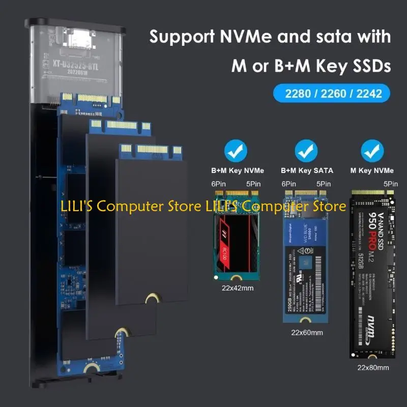 

A52B SSD корпуса NVME PortoCol RTL9210B USB3.1 Тип-C 10 ГБ.