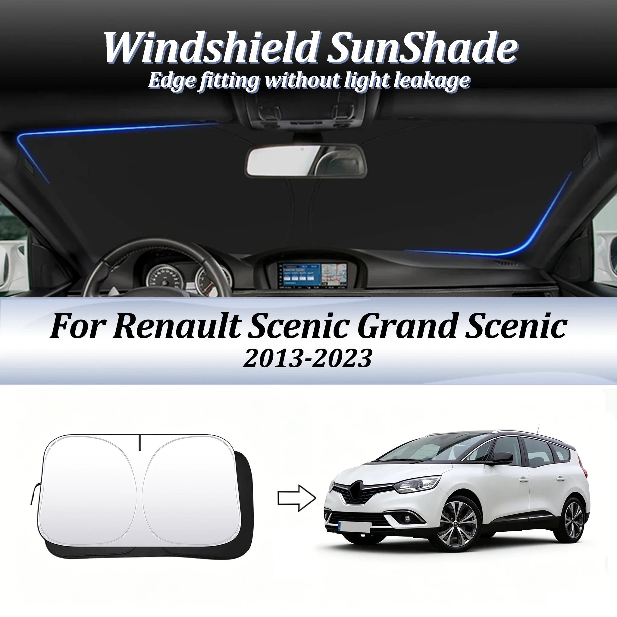 

Windshield SunShade Foldable Anti-UV Sun Shade Lightproof Heat Shield Car Accessories For Renault Scenic Grand Scenic 2013-2023