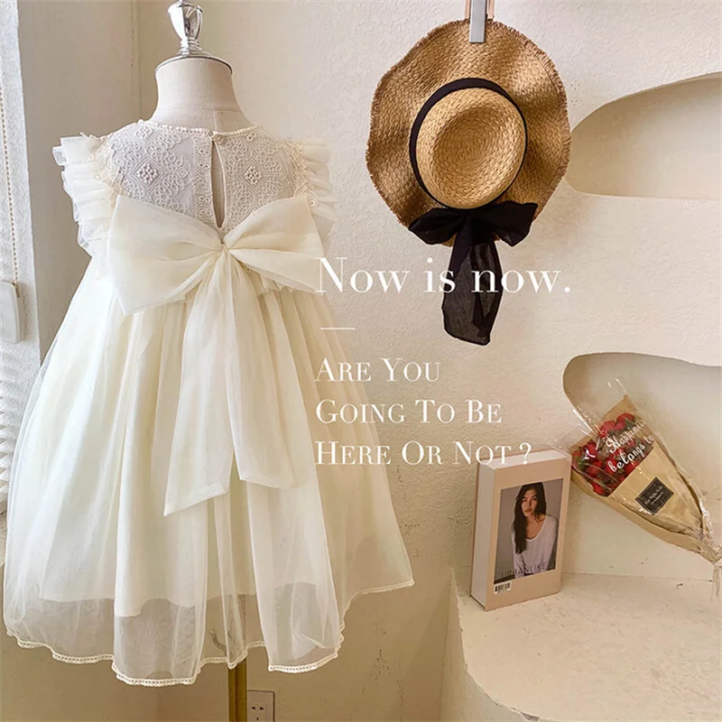 2024 summer new girls sweet bow sleeveless Mace Princess dress 2-8 years old Peng Peng dress