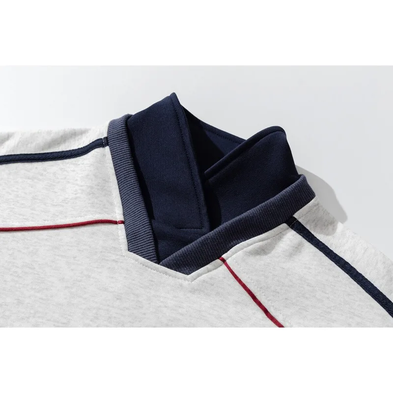 2025 Contrast Paneled Hip Hop Sweatshirts for Men Stylish Street Menswear Lapel Collar Long Sleeve Sweatshirt Casual Pullover