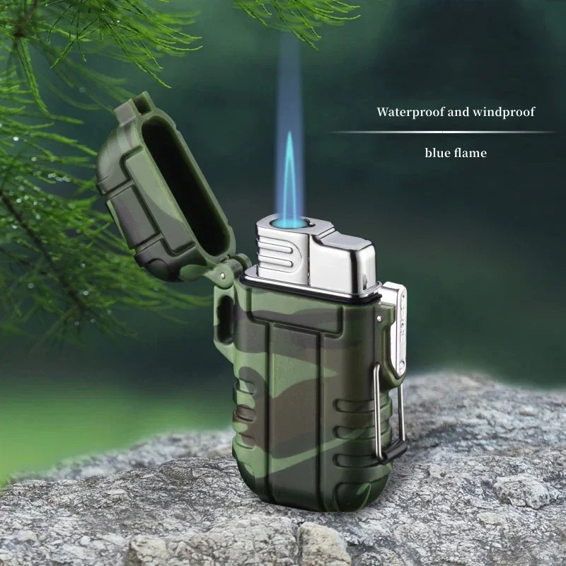 Hot New Waterproof Butane Gas Lighter Portable Outdoor Windproof Turbine Kitchen Barbecue Camping Cigar Lighter Gifts For Men