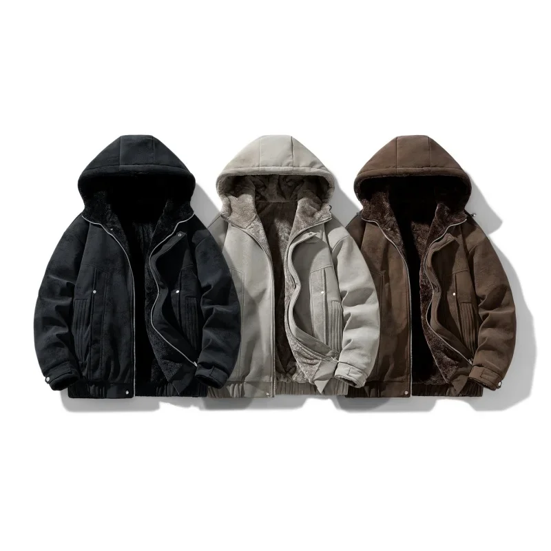 American Comfortable Fleece Jacket for Men Hooded and Warm Inner Fleece Jacket Versatile Cotton-padded Jacket for Men in Winter