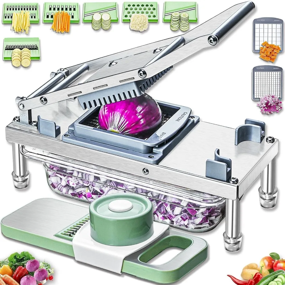 

Stainless Steel Vegetable Chopper with 8 Blades, Onion Dicer Container, Food Cutter Grater Mandoline Slicer