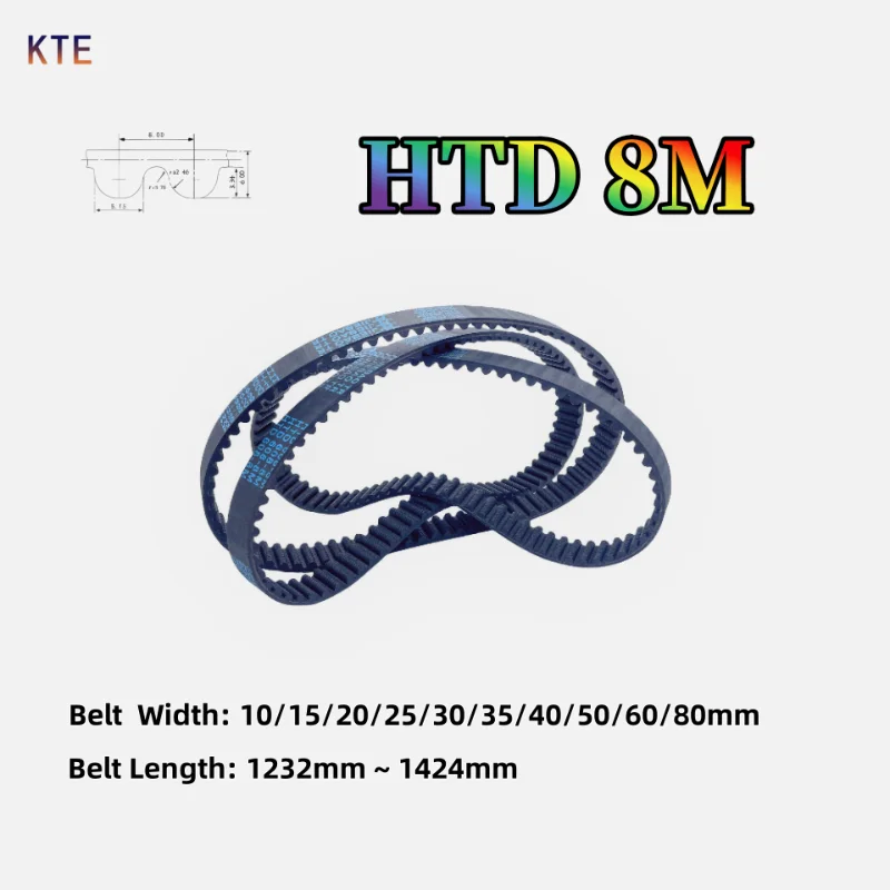 

HTD 8M Rubber Closed Loop Synchronous Belt Width 10 15 20 25 30 35 40 45 50 60 80mm HTD 5M Rubber Belt Length 1232~1424mm