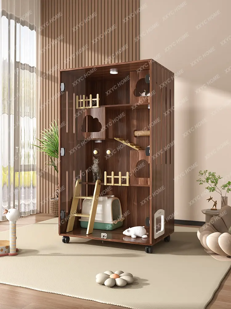 

Cat Villa Cat Cage Home Indoor Cat Cabinet Cat Nest Cat House Cattery Super Large Free Space Luxury Solid Wood Cat House