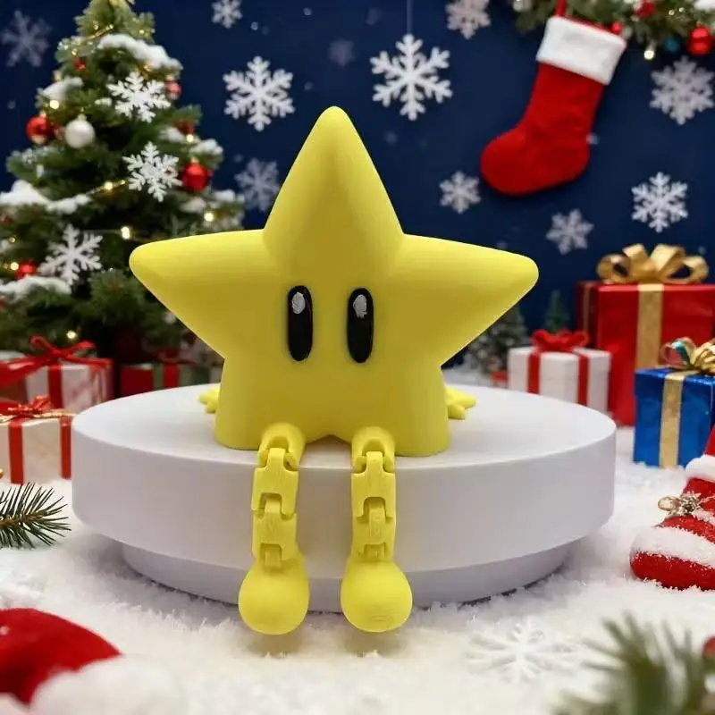 

3D Printed Movable Joint Yellow Star Shape Cute Simulation Craft Desktop Ornament Toy For Home Office Decor Gift
