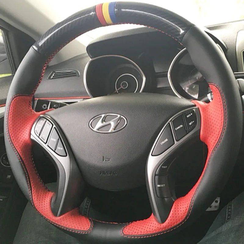 Hand Stitched non-slip Genuine Leather Sports style Car Steering Wheel Cover For Hyundai Elantra 2011-2016 Avante i30 2012-2016