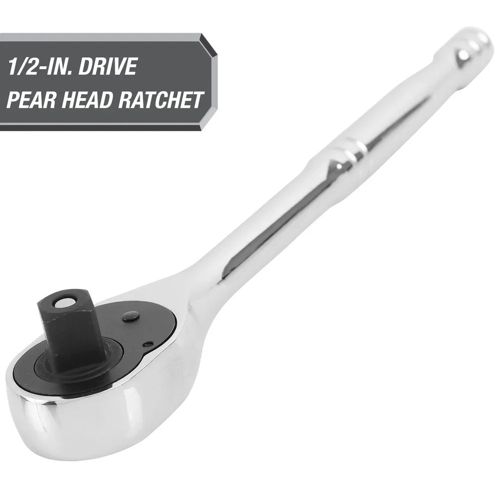 

1/2 Inch Drive 72-Tooth Pear Head Ratchet Chrome Quick Release Heavy Duty Steel Tool Ergonomic Handle 5800V