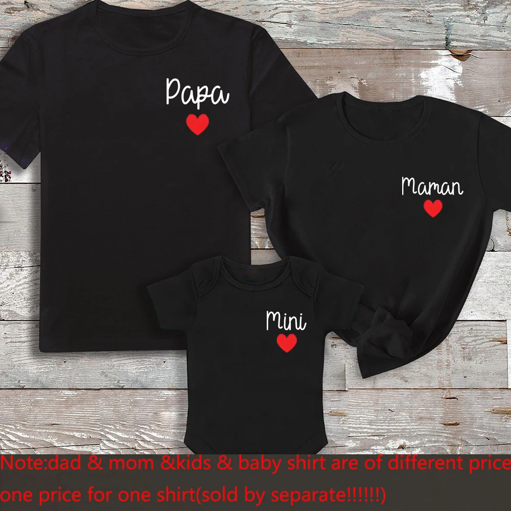 Family Heart T-shirt Dad Mom Baby Matching Clothes Shirt Mommy Daddy and Me Shirts Outfits New Mom Dad Gift Idea