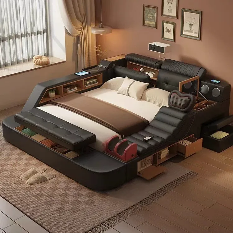 Modern Simple Tatami Wedding Bed for Master Bedroom with Multi-Function Projector Intelligent Audio Internet Celebrity Style
