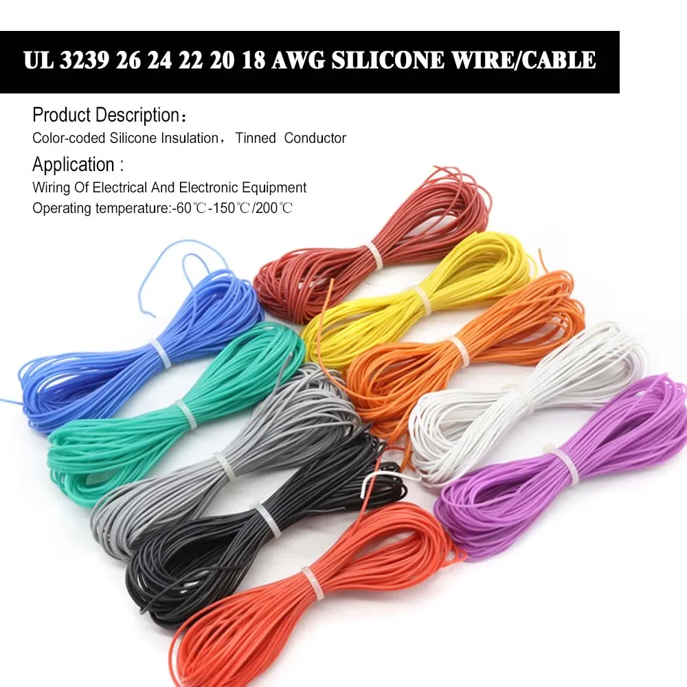 Wholesale 1/5 Meters Heat-Resistant Cable Soft Silicone Wire 3239 28AWG 26AWG 24AWG 22AWG 20AWG 18AWG RoHs Tinned Conductor 3